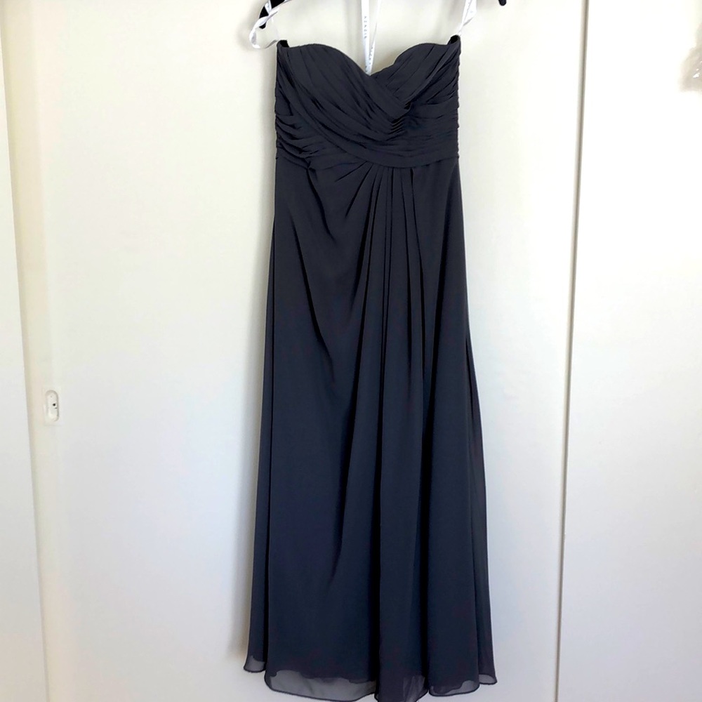 Azazie bridesmaid dress- gray strapless with sexy slit